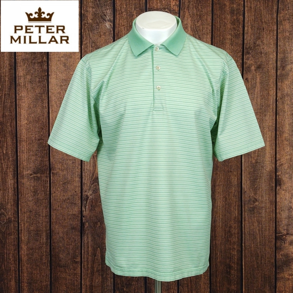 White Striped Pastel Green Real Mother of Pearl Button Men's Polo Like New